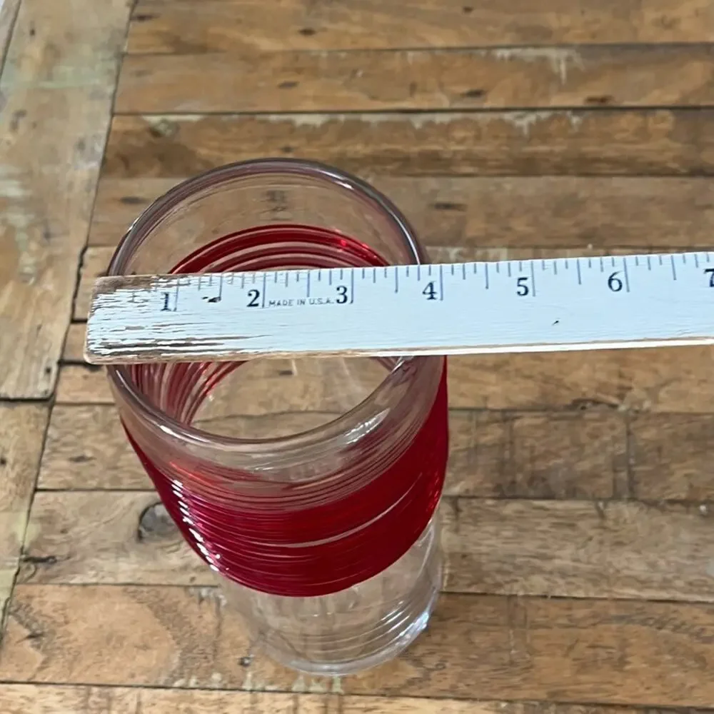 Vintage Pier 1 Imports Red Swirline Blown Glass Cylinder Art Vase 10